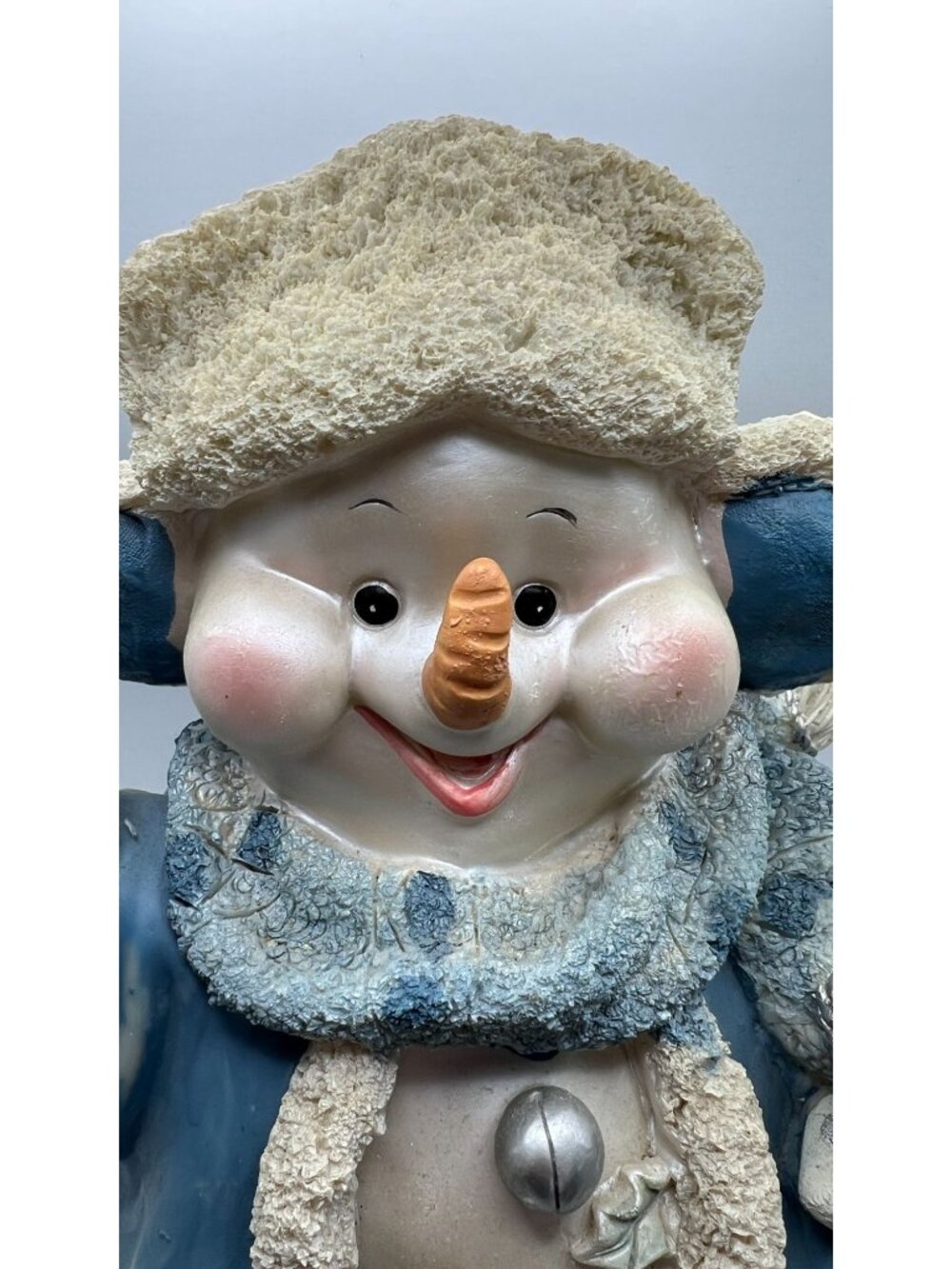 Vintage Snowman Figurine With Blue Coat Hat & Lantern - Holiday Winter Decor Acc - Picture 7 of 7